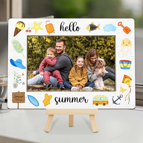 Picture Frames 4x6, Hello Summer Wooden Photo Frame with Easel, Birthday Vacation Gifts for Women Friends Bedroom Desk Tabletop Decor (B09) in Kuwait