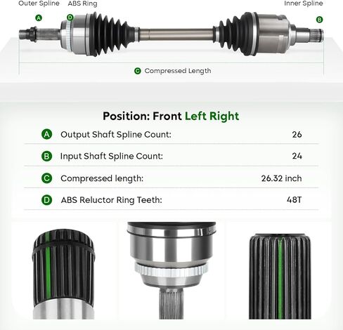 Front Left Drive Side CV Axle Shaft Assembly Fit for Toyota Camry 2.4L 2002-2009, for Solara 2.4L 2004-2008, for Highlander 2.4L 2001-2007, FWD Gas Only in Saudi Arabia