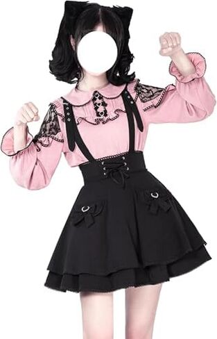 Pokn لوليتا جيراي كي موضة المرأة تنورة لوليتا نمط تنورة قصيرة تنورة صغيرة Cutecore Kawaii القوطية in Kuwait