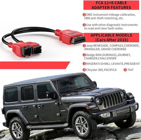 12+8 pin Cable OBD Security Bypass connctor 12+8 Adapter for Chrysler SGW Equipped FCA Vehicles Compatible with JScan App for Diagnostic Fit for Scanners MK808 MK808S MX808 MS906 Pro MS908S in Kuwait