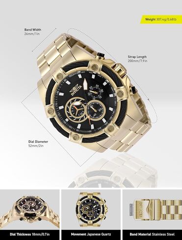 Invicta Bolt Men 52mm Stainless Steel Gold Black dial VD54 Quartz in Saudi Arabia