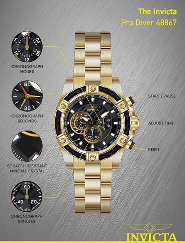 Invicta Bolt Men 52mm Stainless Steel Gold Black dial VD54 Quartz in Saudi Arabia