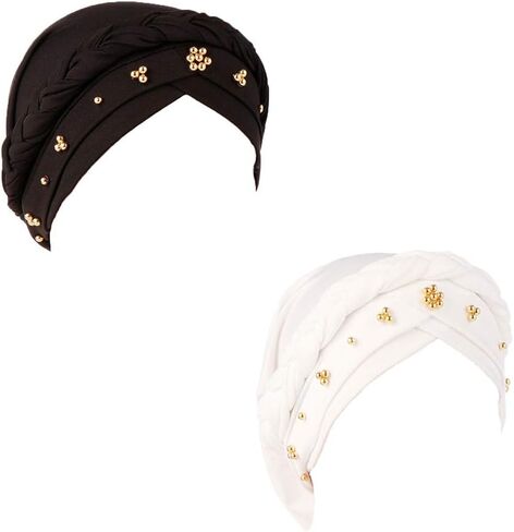 عمامة السرطان الكيميائي للنساء جديلة مطرزة باللؤلؤ غطاء عمامة غطاء الرأس وشاح الرأس in Kuwait