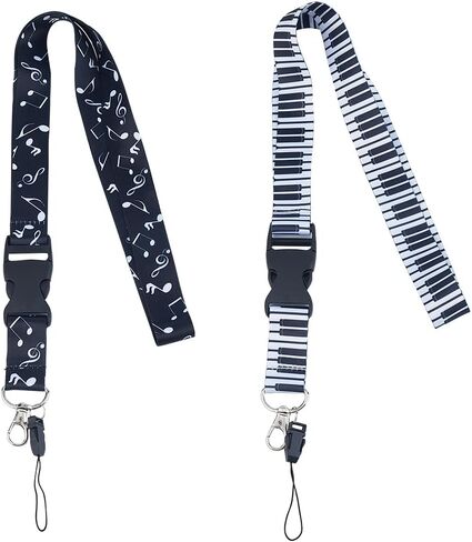 2 Colors Musical Notes Lanyard Detachable Key Card Holder Lanyard Neck Lanyard with Quick Release Buckle and Hook Black White Music Lanyard for Car Keys Whistle Keychain Wallet in Saudi Arabia
