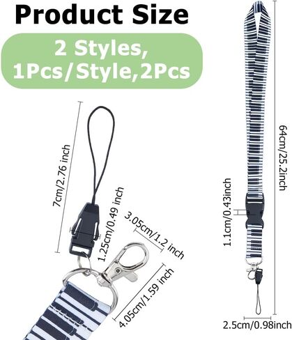 2 Colors Musical Notes Lanyard Detachable Key Card Holder Lanyard Neck Lanyard with Quick Release Buckle and Hook Black White Music Lanyard for Car Keys Whistle Keychain Wallet in Saudi Arabia