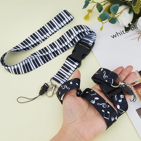 2 Colors Musical Notes Lanyard Detachable Key Card Holder Lanyard Neck Lanyard with Quick Release Buckle and Hook Black White Music Lanyard for Car Keys Whistle Keychain Wallet in Saudi Arabia