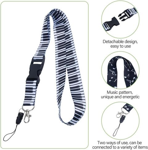 2 Colors Musical Notes Lanyard Detachable Key Card Holder Lanyard Neck Lanyard with Quick Release Buckle and Hook Black White Music Lanyard for Car Keys Whistle Keychain Wallet in Saudi Arabia
