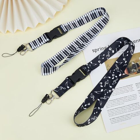 2 Colors Musical Notes Lanyard Detachable Key Card Holder Lanyard Neck Lanyard with Quick Release Buckle and Hook Black White Music Lanyard for Car Keys Whistle Keychain Wallet in Saudi Arabia