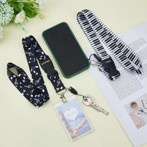 2 Colors Musical Notes Lanyard Detachable Key Card Holder Lanyard Neck Lanyard with Quick Release Buckle and Hook Black White Music Lanyard for Car Keys Whistle Keychain Wallet in Saudi Arabia