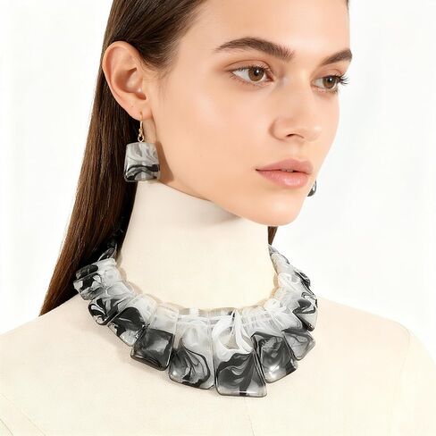 Acrylic Chunky Statement Necklace for Women Large Tortoise Shell Turquoise Stone Acrylic Link Chain Black White Red Orange Blended Style Resin Necklace Earring Jewelry Set in Saudi Arabia