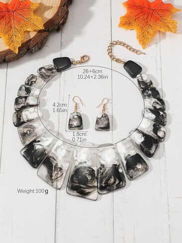 Acrylic Chunky Statement Necklace for Women Large Tortoise Shell Turquoise Stone Acrylic Link Chain Black White Red Orange Blended Style Resin Necklace Earring Jewelry Set in Saudi Arabia