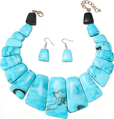 Acrylic Chunky Statement Necklace for Women Large Tortoise Shell Turquoise Stone Acrylic Link Chain Black White Red Orange Blended Style Resin Necklace Earring Jewelry Set in Saudi Arabia