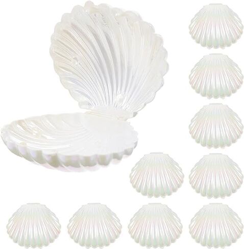 10 قطع من علب حلوى الأصداف البحرية، حاويات صدفية، صندوق شوكولاتة بلاستيكي، حامل مجوهرات إبداعية، صناديق حلوى لحفلات الزفاف وأعياد الميلاد، حاوية بلاستيكية (أبيض) in Kuwait