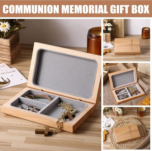 First Communion Jewelry Keepsake Valet Box Engraved Wooden Rosary Box Catholic First Holy Communion Gifts Storage Small Jewelry and Mementos in Saudi Arabia