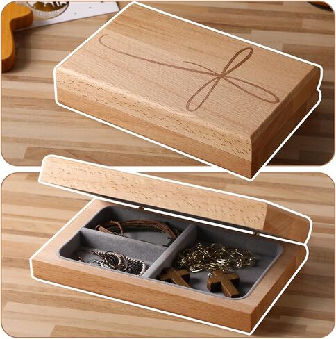 First Communion Jewelry Keepsake Valet Box Engraved Wooden Rosary Box Catholic First Holy Communion Gifts Storage Small Jewelry and Mementos in Saudi Arabia