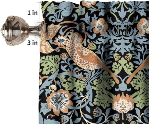 ستارة ويليام موريس العتيقة، ستارة نافذة مجردة على شكل طائر زهرة ريترو لغرفة النوم وغرفة المعيشة والمطبخ، مجموعة لوحات فنية ريفية باللون الأخضر والأسود مقاس 54 × 18 بوصة، قطعة واحدة in Kuwait