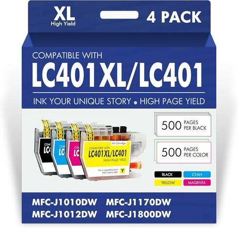 خراطيش حبر Cool Toner LC401XL LC401 MFC-J1010DW لطابعة Brother LC 401 401XL لـ MFC-J1010DW MFC-J1170DW MFC-J1012DW MFC-J1800DW MFC J1010DW - 4 عبوات عالية الإنتاجية أسود سماوي أرجواني أصفر in Kuwait