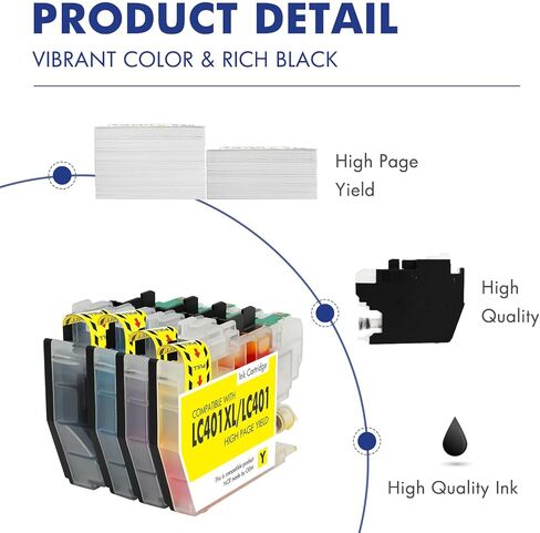 خراطيش حبر Cool Toner LC401XL LC401 MFC-J1010DW لطابعة Brother LC 401 401XL لـ MFC-J1010DW MFC-J1170DW MFC-J1012DW MFC-J1800DW MFC J1010DW - 4 عبوات عالية الإنتاجية أسود سماوي أرجواني أصفر in Kuwait