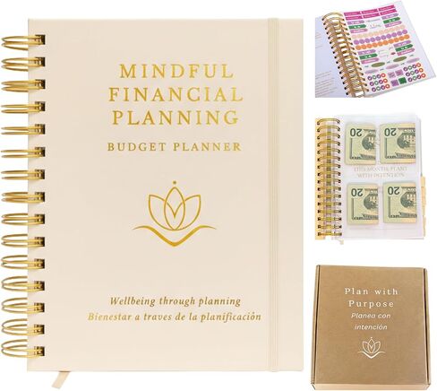 Budget Planner & Money Saving Binder, Undated Financial Organizer with Monthly Bill Tracker and Motivational Messages. Bilingual Savings Book (ES/EN) with Stickers & Pockets for Smart Planning. in Saudi Arabia