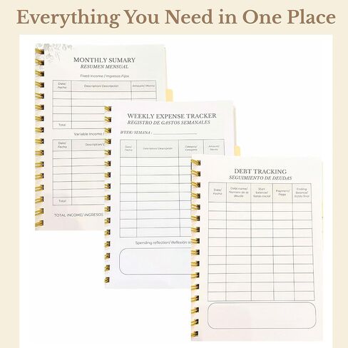 Budget Planner & Money Saving Binder, Undated Financial Organizer with Monthly Bill Tracker and Motivational Messages. Bilingual Savings Book (ES/EN) with Stickers & Pockets for Smart Planning. in Saudi Arabia