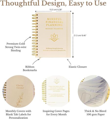 Budget Planner & Money Saving Binder, Undated Financial Organizer with Monthly Bill Tracker and Motivational Messages. Bilingual Savings Book (ES/EN) with Stickers & Pockets for Smart Planning. in Saudi Arabia