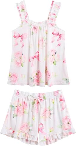 UNICOMIDEA Womens Pajamas Sets, Women Pajamas Set 2 Piece Ruffle Pj,Tank Top & Sleep Shorts in Kuwait