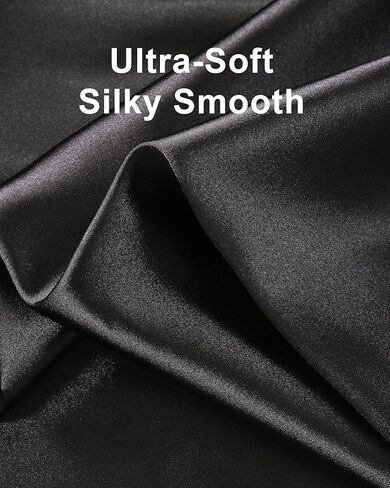 3 Piece Silk Satin Pajamas Set for Women Soft Short Sleeve Pjs Silky V Neck Sleepwear with Top Shorts and Pants,Black,S in Kuwait