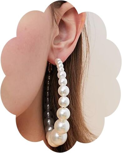 Boho Pearl Earrings Large White Hoop Earrings for Women Elegant Lightweight Pearl Hoop Earrings Gold Pearl Earrings Jewelry Wedding Birthday Gift in Kuwait