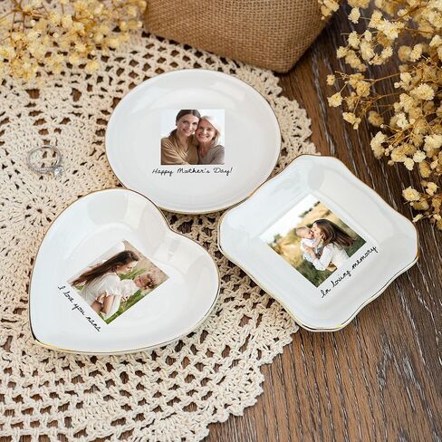 Personalized Photo Jewelry Tray with Picture, Custom Ceramic Trinket Dish Gift for Bride Best Friend Mom, Ring Holder Keepsake for Wedding Birthday Valentine Home Decor in Saudi Arabia