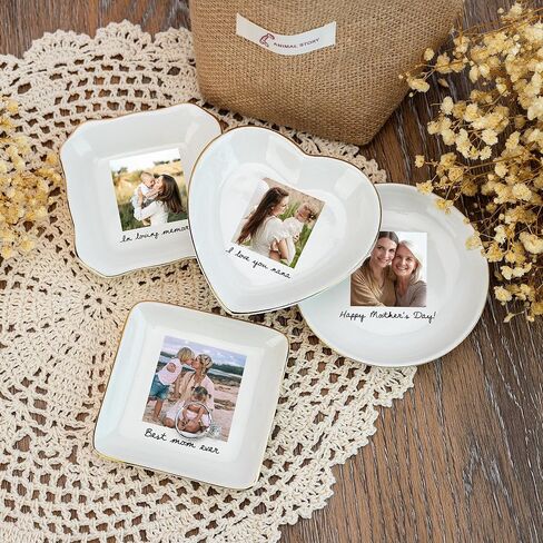 Personalized Photo Jewelry Tray with Picture, Custom Ceramic Trinket Dish Gift for Bride Best Friend Mom, Ring Holder Keepsake for Wedding Birthday Valentine Home Decor in Saudi Arabia