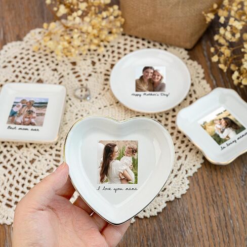 Personalized Photo Jewelry Tray with Picture, Custom Ceramic Trinket Dish Gift for Bride Best Friend Mom, Ring Holder Keepsake for Wedding Birthday Valentine Home Decor in Saudi Arabia