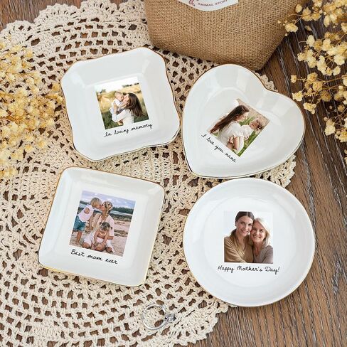 Personalized Photo Jewelry Tray with Picture, Custom Ceramic Trinket Dish Gift for Bride Best Friend Mom, Ring Holder Keepsake for Wedding Birthday Valentine Home Decor in Saudi Arabia