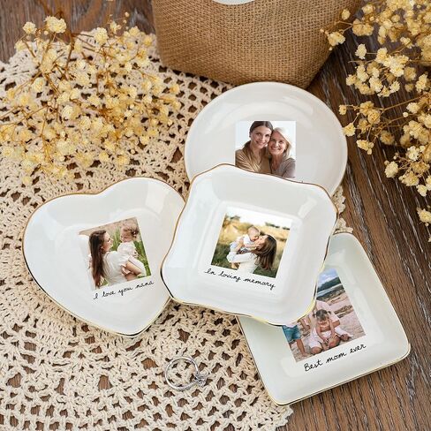 Personalized Photo Jewelry Tray with Picture, Custom Ceramic Trinket Dish Gift for Bride Best Friend Mom, Ring Holder Keepsake for Wedding Birthday Valentine Home Decor in Saudi Arabia
