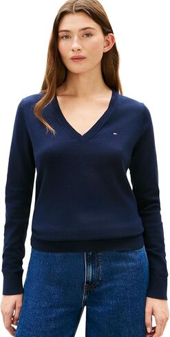 Tommy Hilfiger Women's Cotton V Neck Sweater Knit Sweater Pullover in Saudi Arabia
