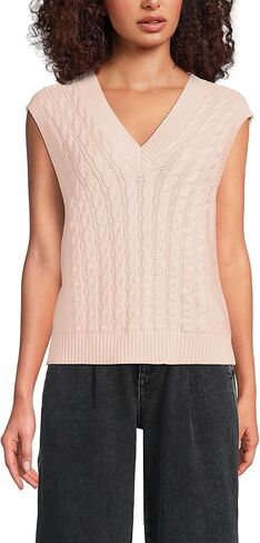 Lands' End Women's Drifter Modern Cable V Neck Vest Sweater in Saudi Arabia