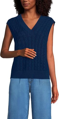 Lands' End Women's Drifter Modern Cable V Neck Vest Sweater in Saudi Arabia