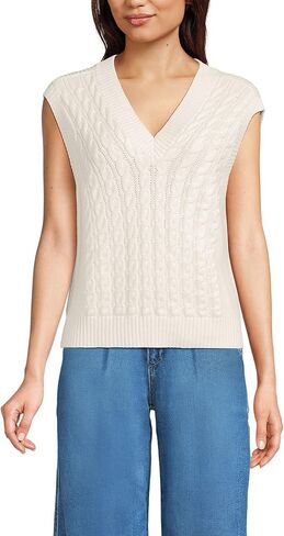 Lands' End Women's Drifter Modern Cable V Neck Vest Sweater in Saudi Arabia