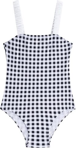 LIZENS Girls One Piece Swimwear Checker Print Ruffles Bathing Suit for Kids Size 2-12 in Saudi Arabia