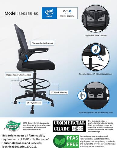 كرسي صياغة بذراع شبكي من Boss Office Products، أسود in Saudi Arabia