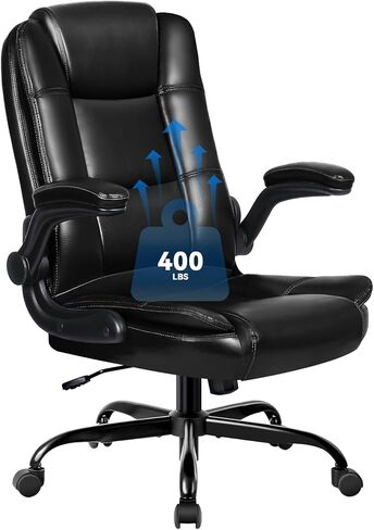 كرسي مكتب تنفيذي من VITESSE مع مساند للذراعين قابلة للطي، كرسي مكتب مريح من الجلد كبير وطويل القامة، كرسي مكتب كمبيوتر منزلي عالي الظهر، كرسي كمبيوتر ثقيل ومتين (أسود) in Kuwait