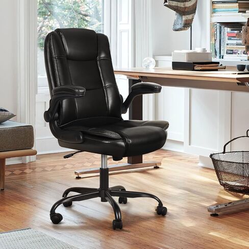 كرسي مكتب تنفيذي من VITESSE مع مساند للذراعين قابلة للطي، كرسي مكتب مريح من الجلد كبير وطويل القامة، كرسي مكتب كمبيوتر منزلي عالي الظهر، كرسي كمبيوتر ثقيل ومتين (أسود) in Kuwait