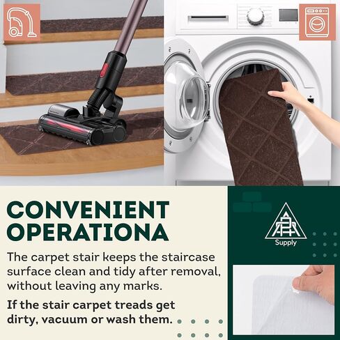 Diamond Brown Carpet Stair Treads for Wooden Steps Indoor, 8 x 30. Set of 15 Adhesive Stair Carpet Treads. Soft and Safe Polyester Step Carpet for Stairs Non Slip. Washable Rugs for Stairs in Saudi Arabia