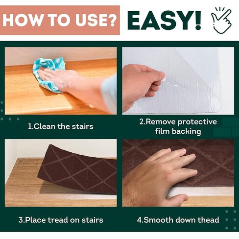Diamond Brown Carpet Stair Treads for Wooden Steps Indoor, 8 x 30. Set of 15 Adhesive Stair Carpet Treads. Soft and Safe Polyester Step Carpet for Stairs Non Slip. Washable Rugs for Stairs in Saudi Arabia