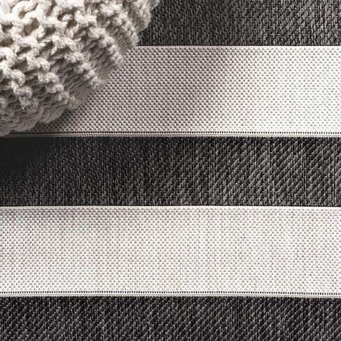 JONATHAN Y Wide Stripe Indoor Outdoor Runner Rug 2X8 Black/Cream, Aveiro for Backyard, Patio, Porch, Easy-Cleaning, High Traffic, Pet-Friendly, Non-Shedding (SMB112B-28) in Saudi Arabia