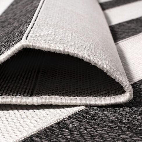 JONATHAN Y Wide Stripe Indoor Outdoor Runner Rug 2X8 Black/Cream, Aveiro for Backyard, Patio, Porch, Easy-Cleaning, High Traffic, Pet-Friendly, Non-Shedding (SMB112B-28) in Saudi Arabia