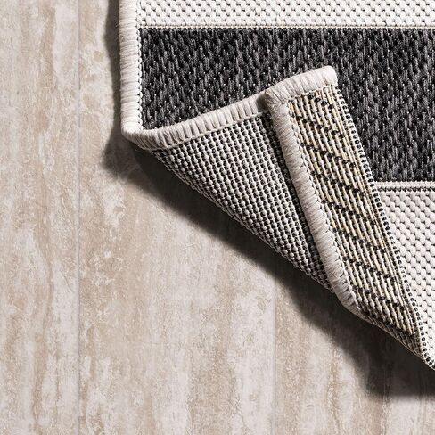 JONATHAN Y Wide Stripe Indoor Outdoor Runner Rug 2X8 Black/Cream, Aveiro for Backyard, Patio, Porch, Easy-Cleaning, High Traffic, Pet-Friendly, Non-Shedding (SMB112B-28) in Saudi Arabia
