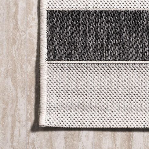 JONATHAN Y Wide Stripe Indoor Outdoor Runner Rug 2X8 Black/Cream, Aveiro for Backyard, Patio, Porch, Easy-Cleaning, High Traffic, Pet-Friendly, Non-Shedding (SMB112B-28) in Saudi Arabia