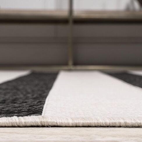 JONATHAN Y Wide Stripe Indoor Outdoor Runner Rug 2X8 Black/Cream, Aveiro for Backyard, Patio, Porch, Easy-Cleaning, High Traffic, Pet-Friendly, Non-Shedding (SMB112B-28) in Saudi Arabia