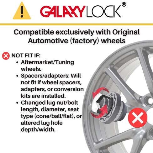 مجموعة أقفال العجلات Farad GalaxyLock H1/MX باللون الأسود مناسبة لسيارة Hyundai Elantra (حجم الخيط M12 X 1.5) - مجموعة من 4 صواميل + مفتاح واحد in Saudi Arabia