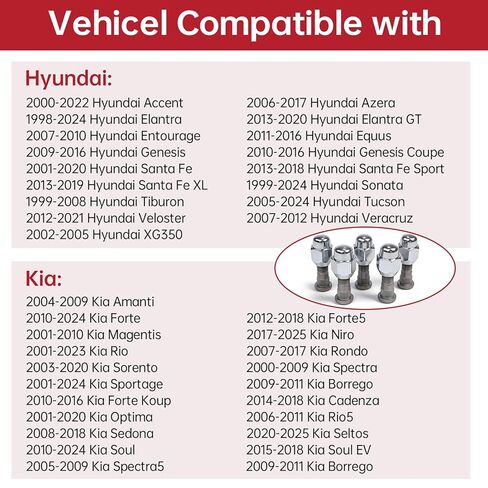 5 عبوات من مسامير العروة 610-568 + صواميل العروة 52950-14140 - M12x1.5 لسيارة Hyundai Veloster Santa Fe Accent Elentra Sonata Kia Forte NIRO Soul Optima Rio in Kuwait